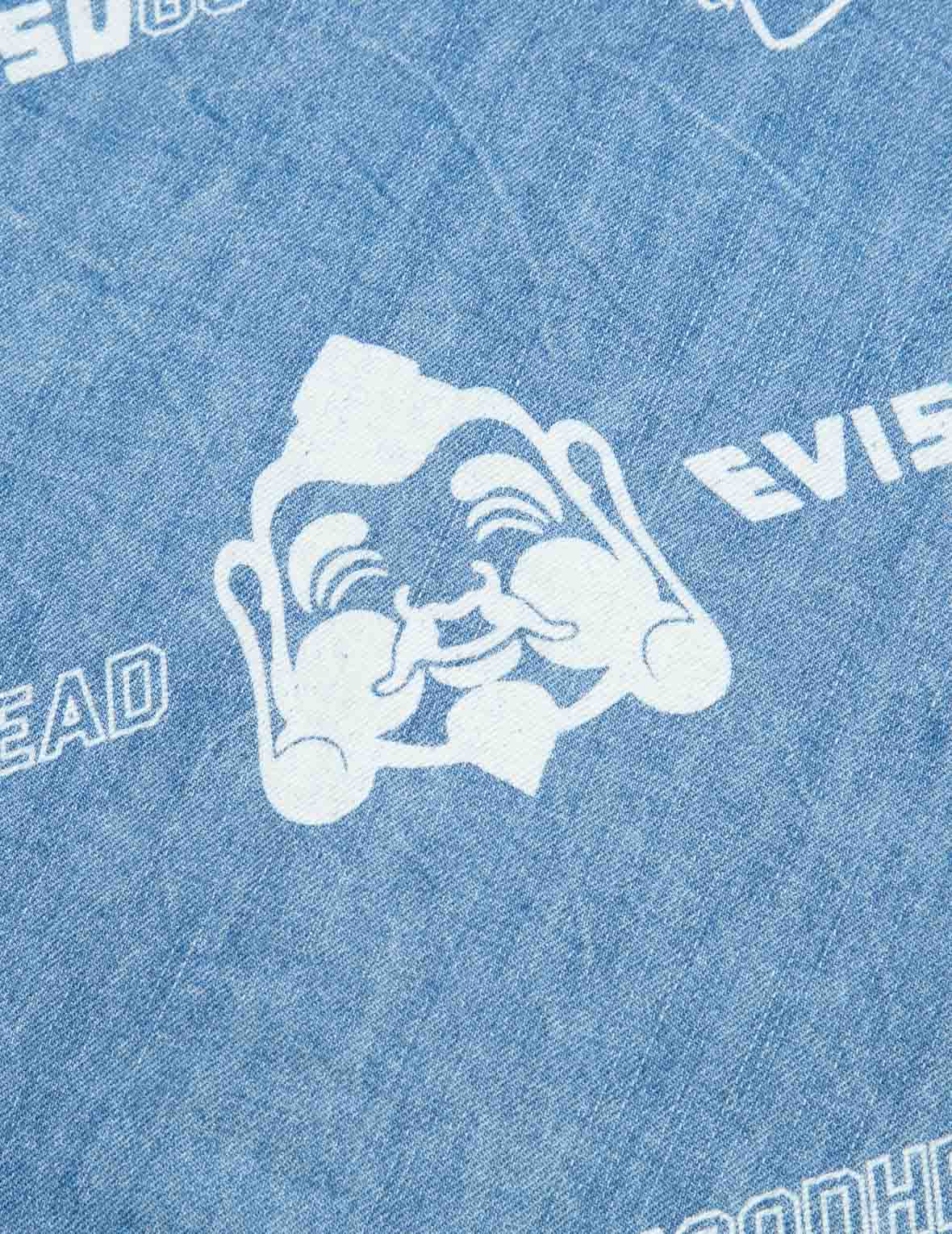Allover Godhead and Logo Discharged Print Denim Shirt