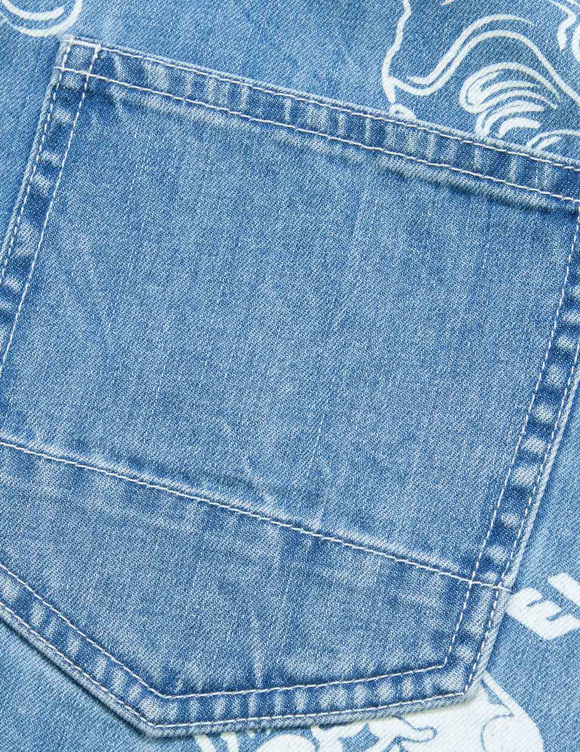 Allover Godhead and Logo Discharged Print Denim Shirt
