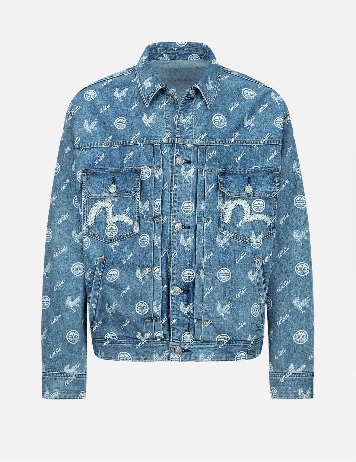 Eagle and Kamon Allover Discharged Print Denim Jacket – EVISU