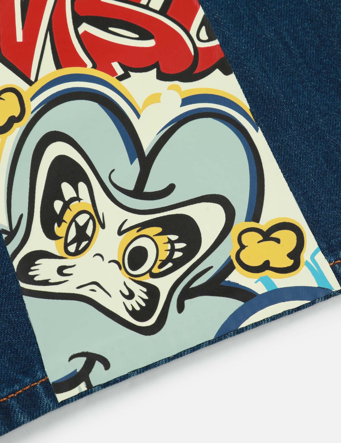 Graffiti Daruma Daicock Print Denim Shorts