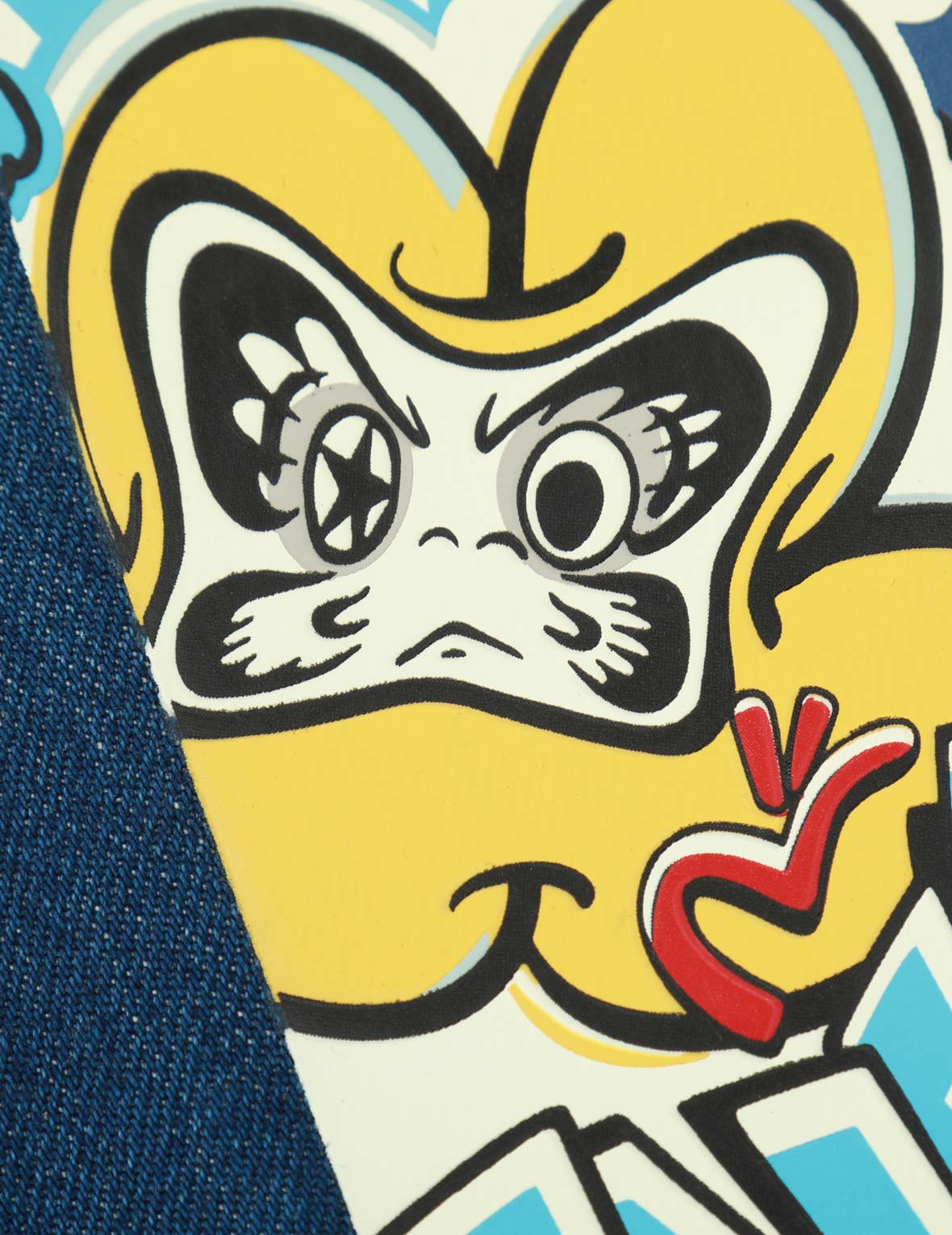 Graffiti Daruma Daicock Print Denim Shorts