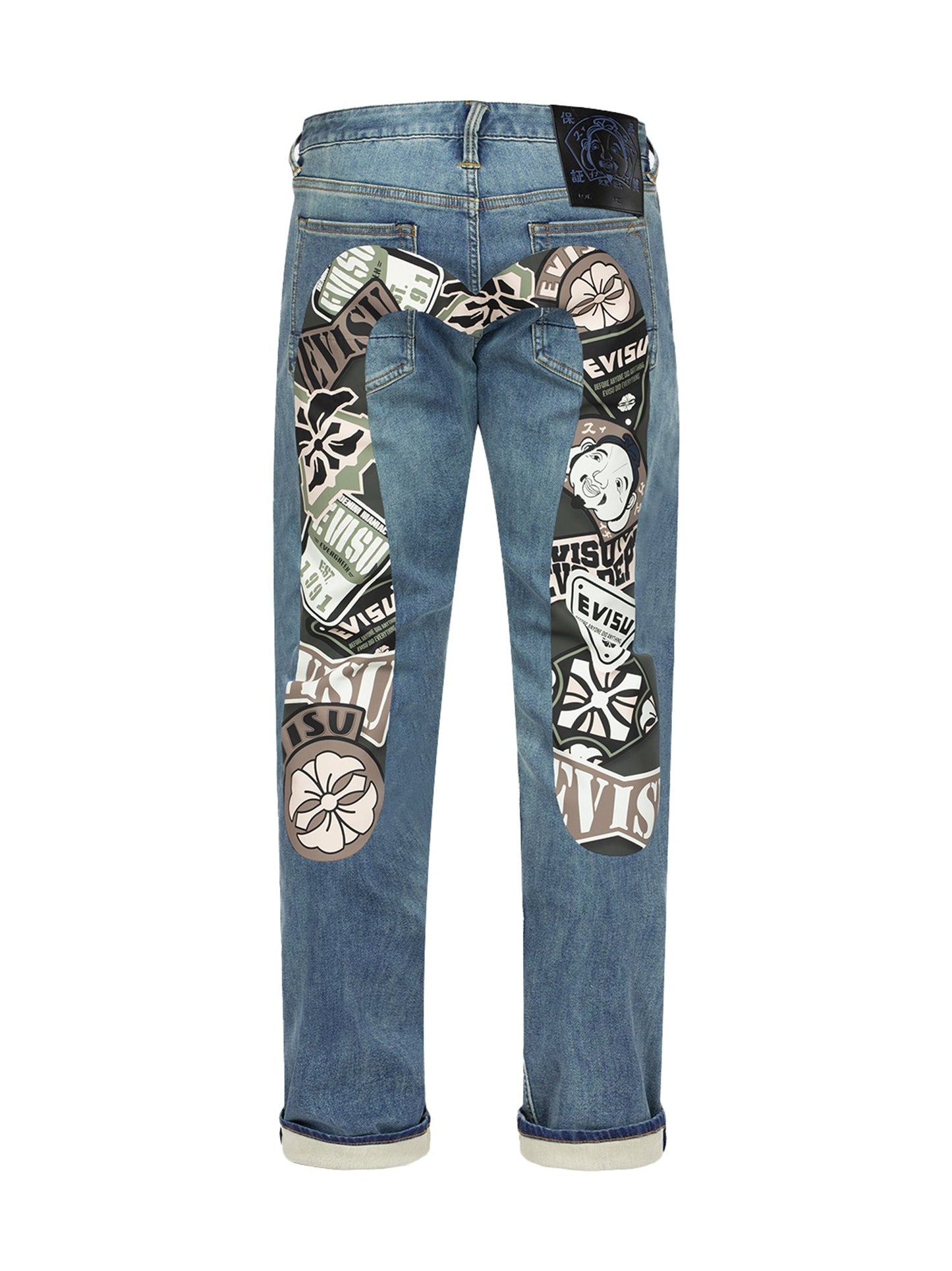 Multi-logo Daicock Print Taper Fit Denim Jeans #2017