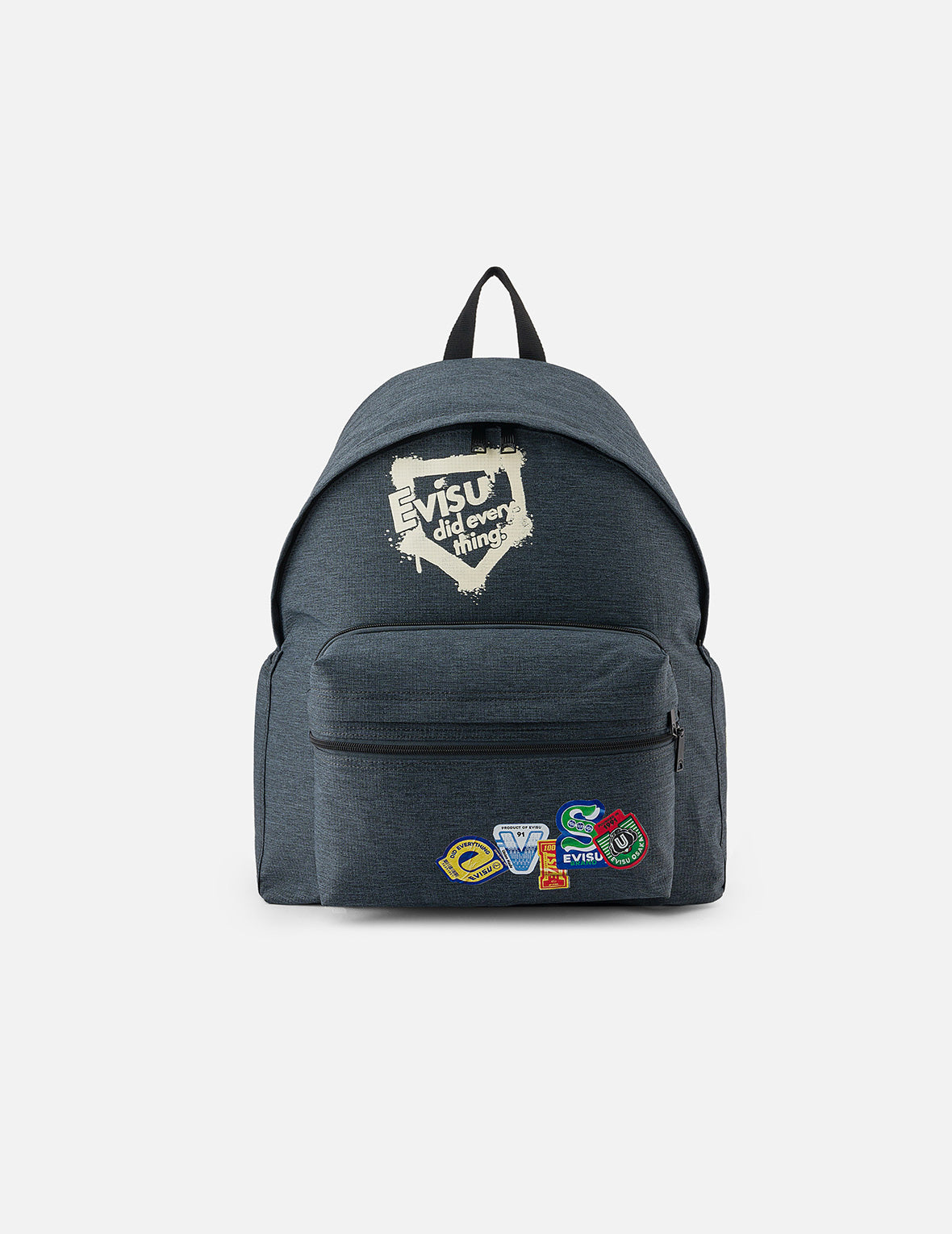 Faux Sticker Logo Print Denim Backpack