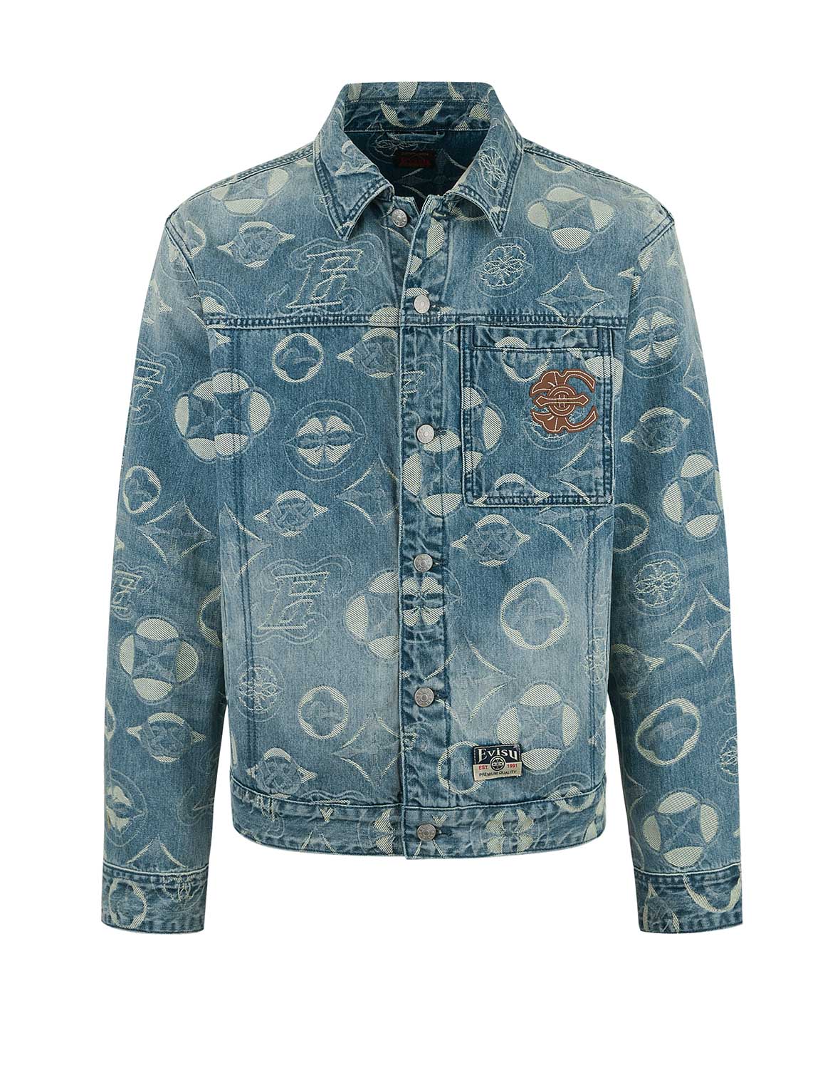 Allover Kamon Jacquard Loose Fit Denim Jacket
