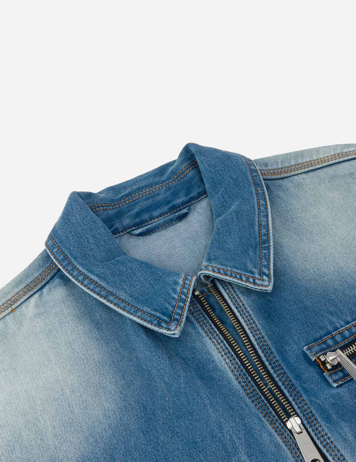 家花压花宽版休闲工装牛仔外套