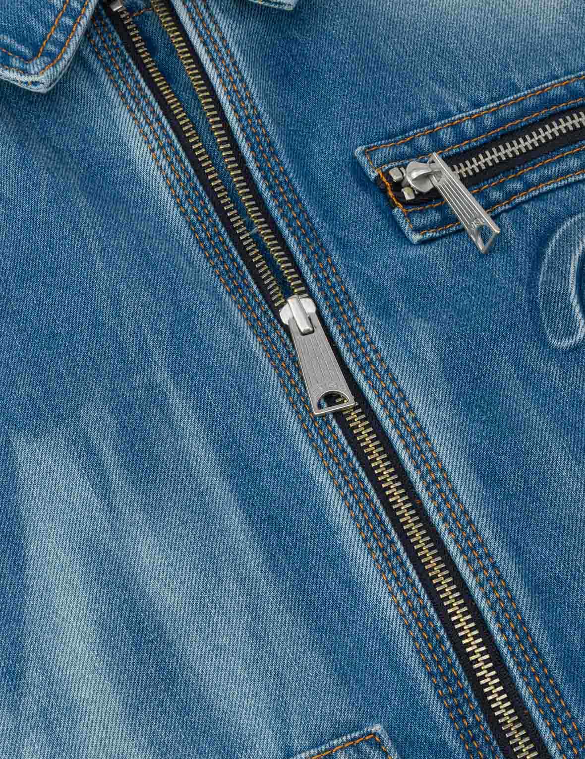 家花压花宽版休闲工装牛仔外套