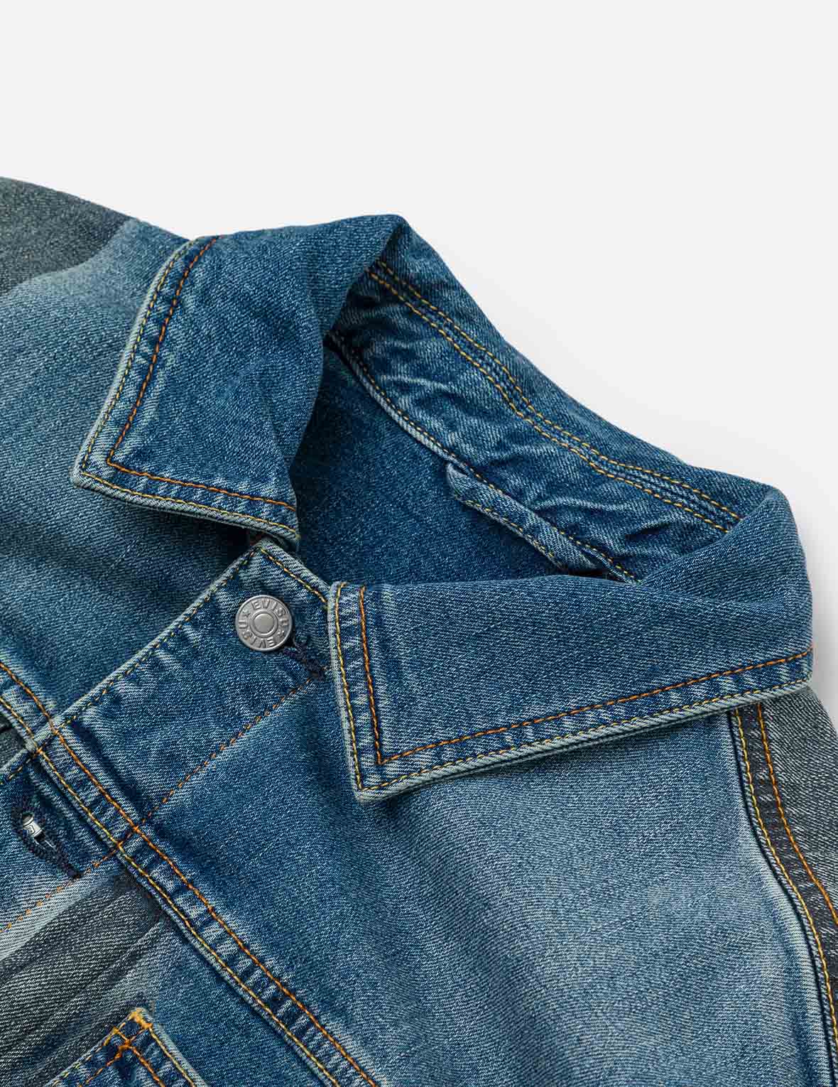 Two-tone Daicock Inserted Regular Fit Denim Jacket