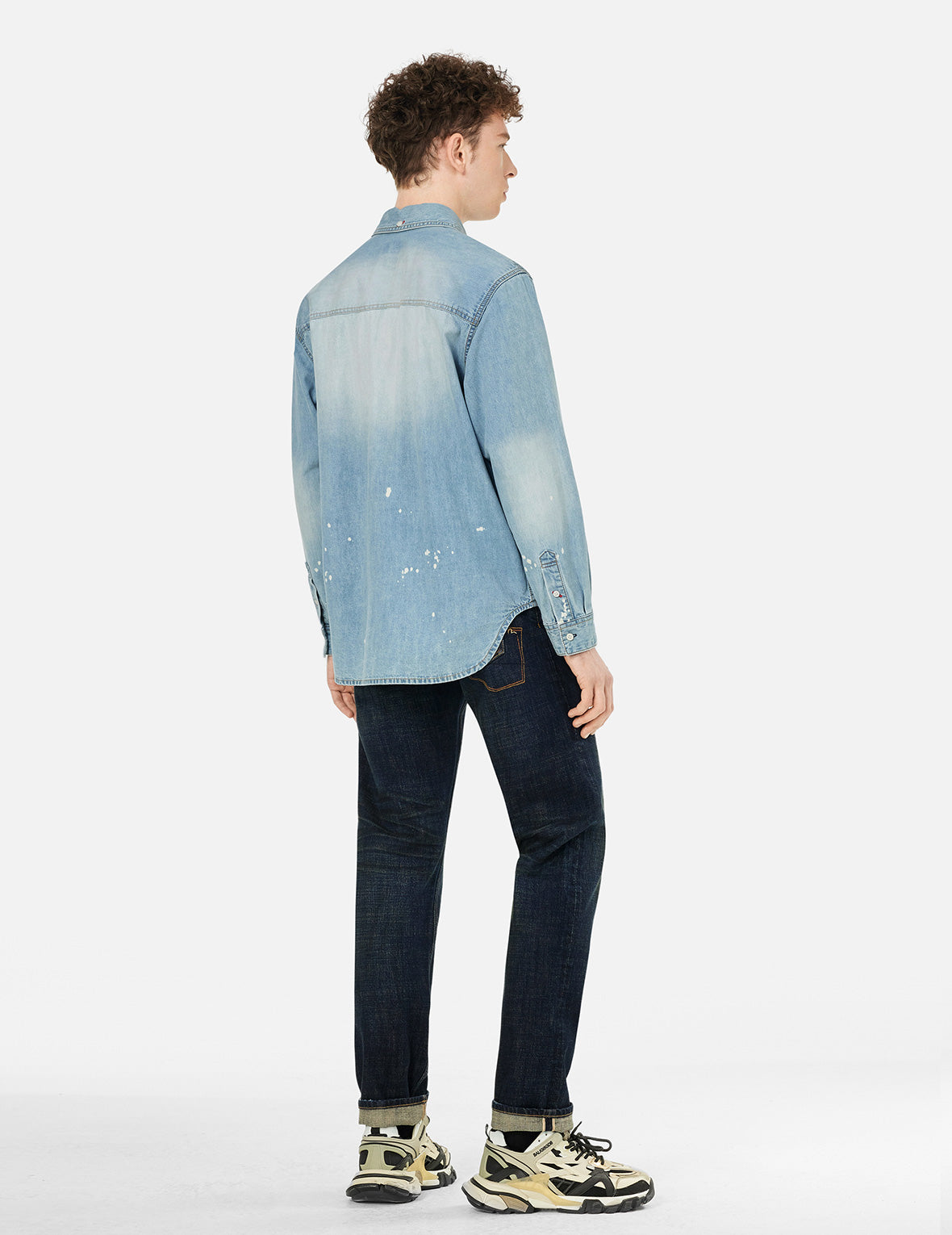 Inserted Seagull Embroidery Relax Fit Denim Shirt