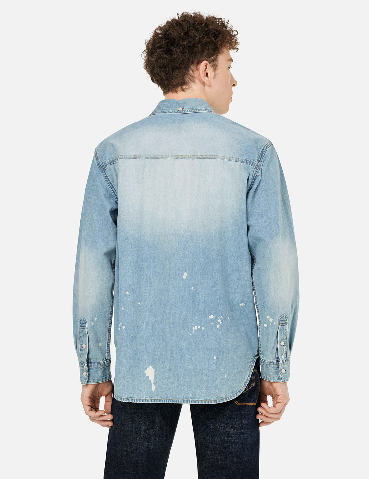 Inserted Seagull Embroidery Relax Fit Denim Shirt