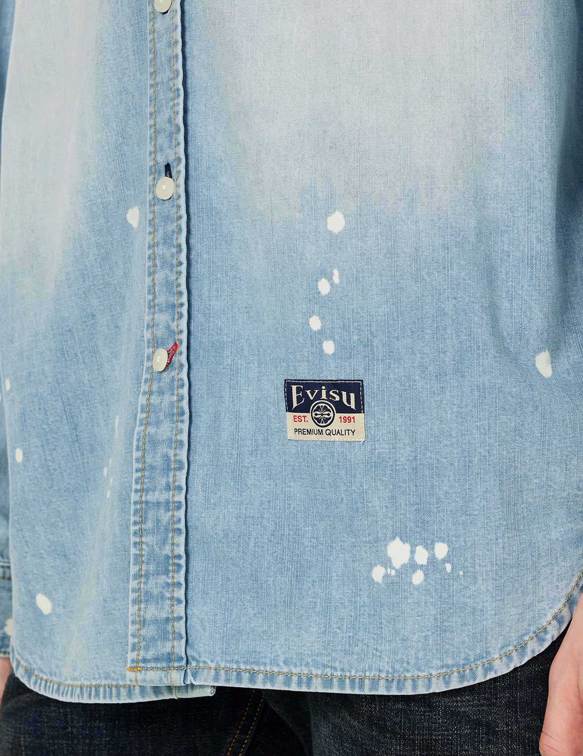 Inserted Seagull Embroidery Relax Fit Denim Shirt