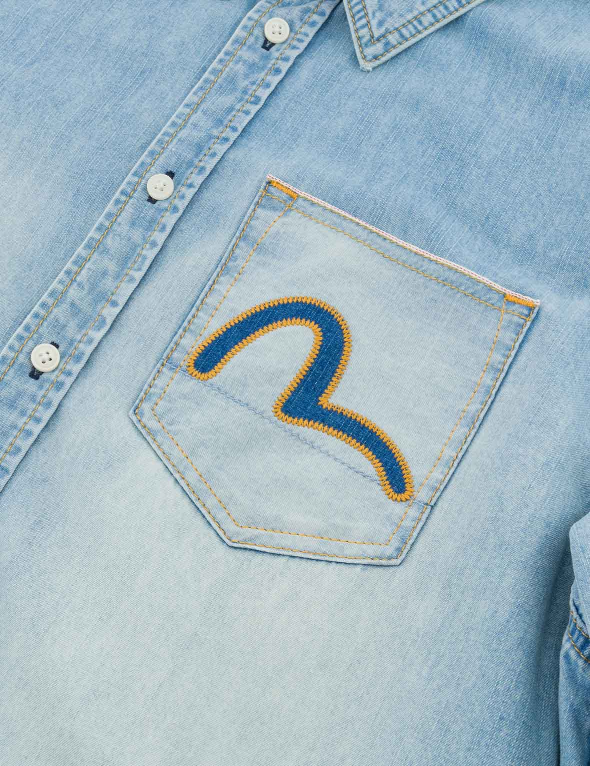 Inserted Seagull Embroidery Relax Fit Denim Shirt