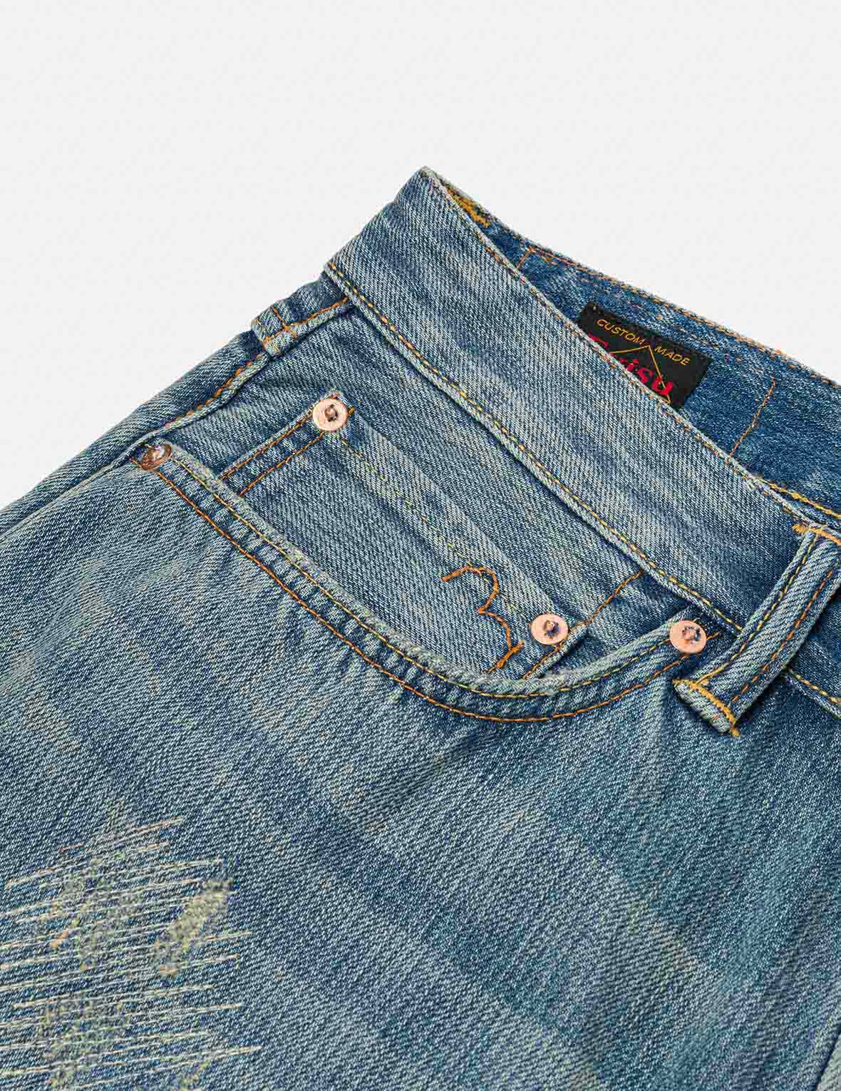 Seagull Print Regular Fit Denim Shorts