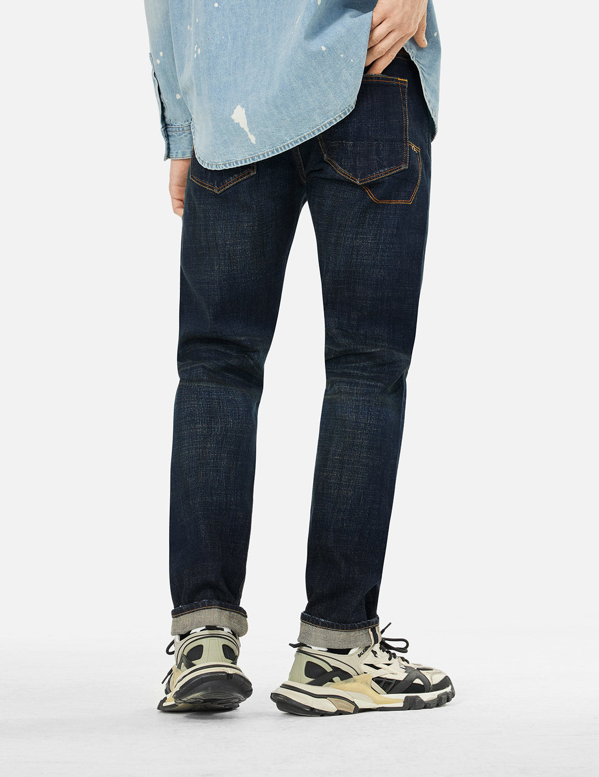 Multi-pocket Dark-toned Washed Slim Fit Jeans #2010