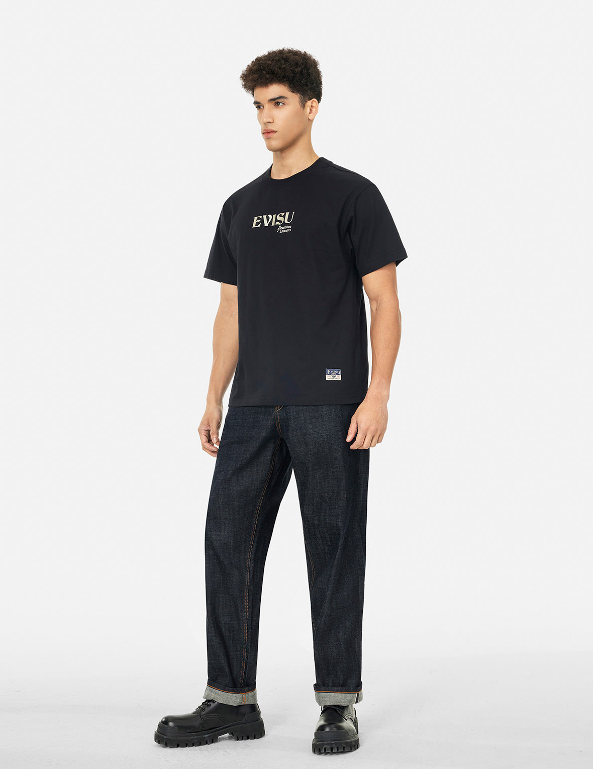 织锦大M贴布休閒直筒牛仔裤 #2030