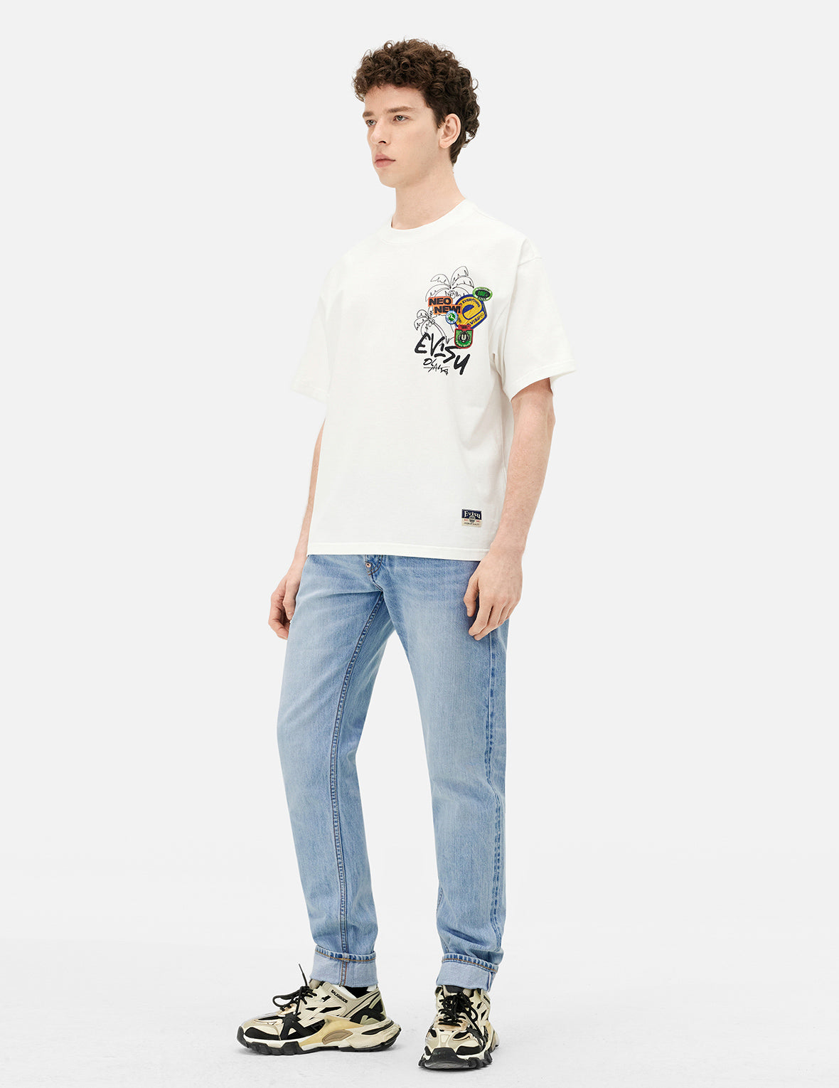 Graffiti-Style Daicock Print Carrot Fit Jeans #2017