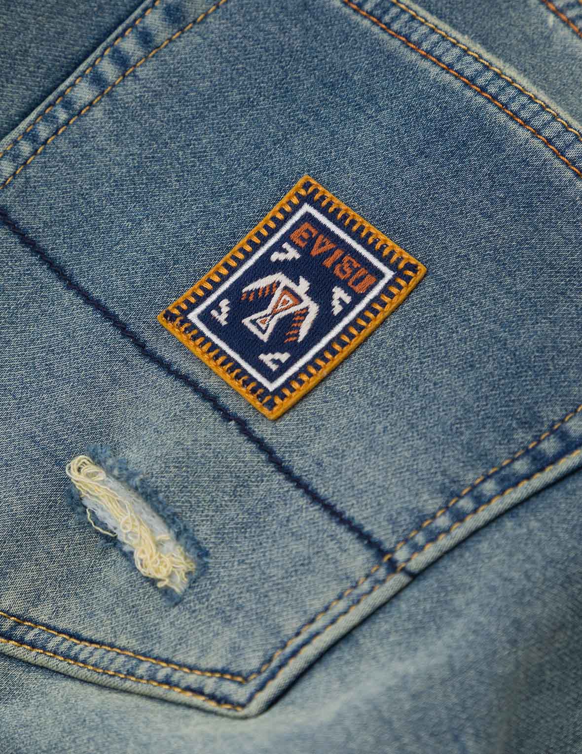 Seagull Embroidery with Hand-Woven Lanyard Relax Fit Jeans #2030