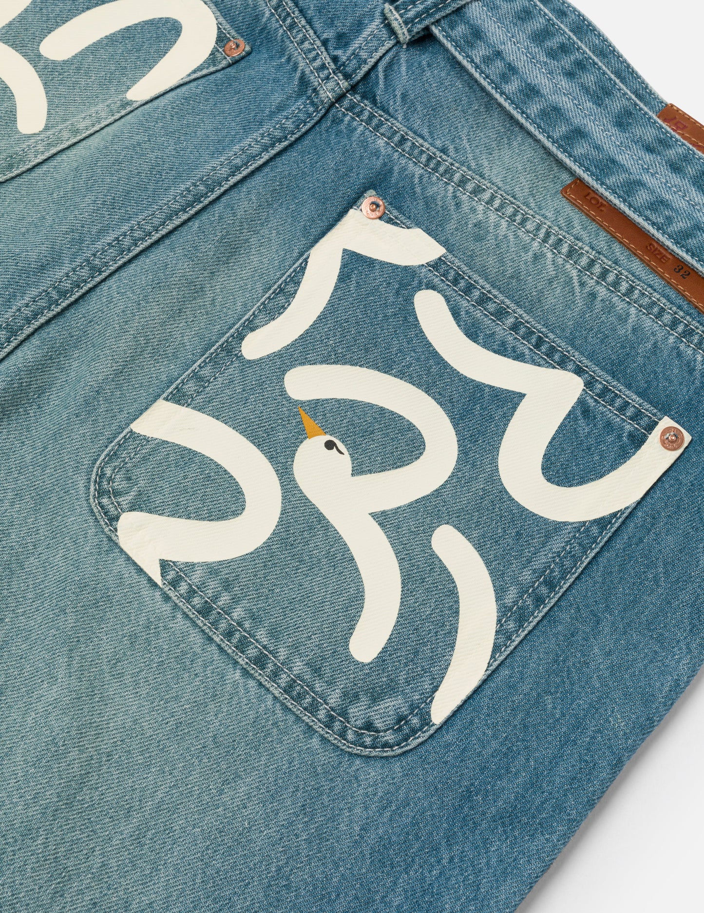 Playful Seagull Print Pocket Loose Fit Jeans #2038