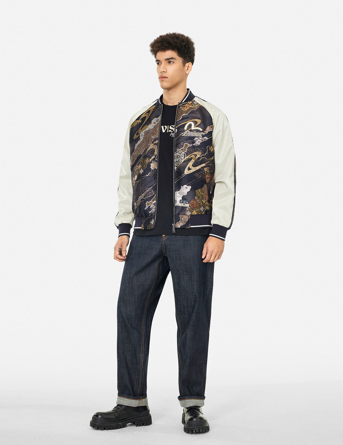 家花织锦布贴布常规版型横须贺外套