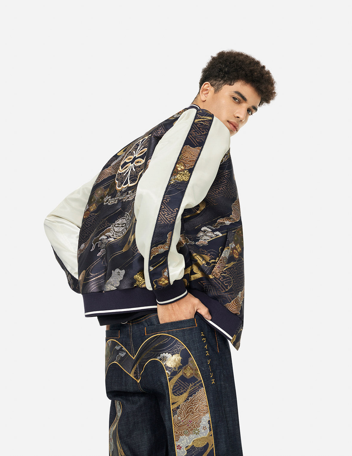 家花织锦布贴布常规版型横须贺外套