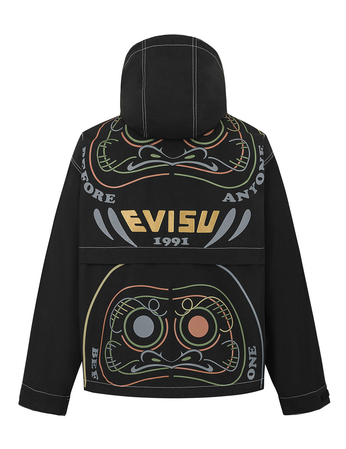 Daruma Print and Logo Appliqué Relax Fit Hooded Jacket
