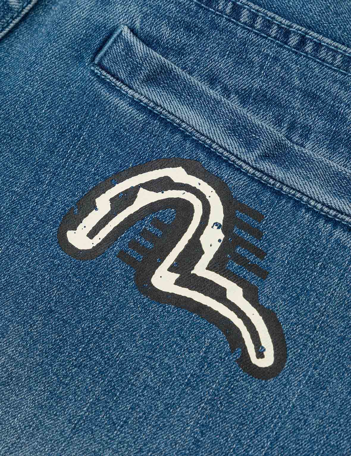 Seagull and Logo Print Loose Fit Denim Joggers