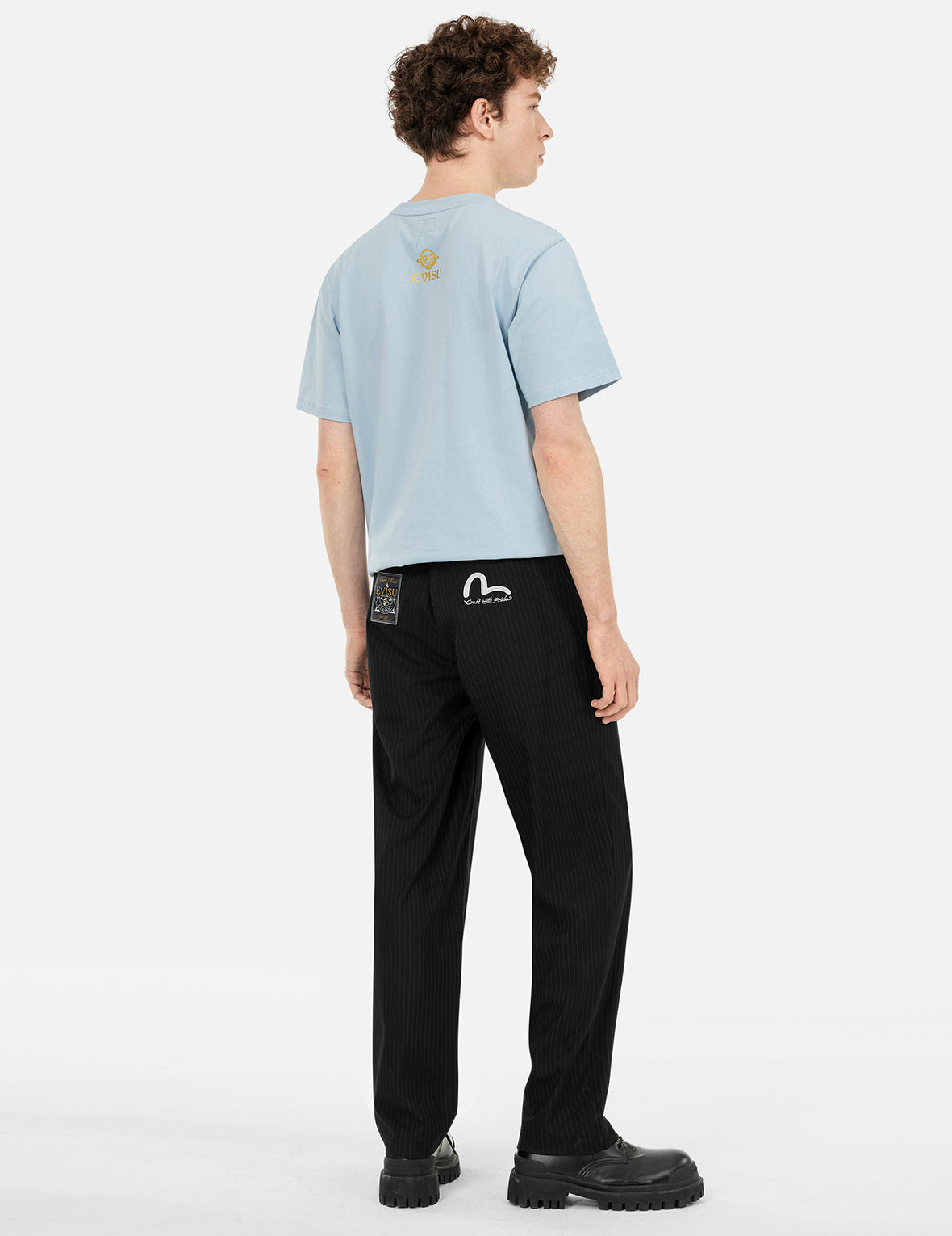 海鸥刺绣条纹锥形休閒裤