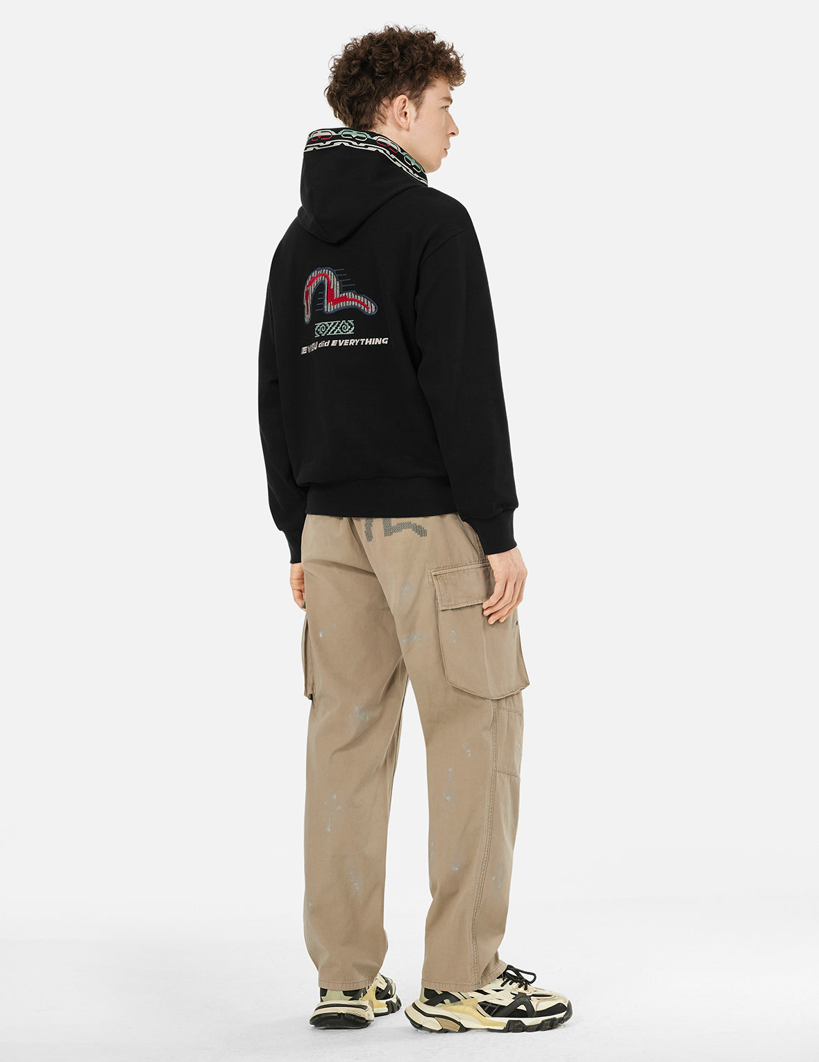 图腾海鸥刺绣贴直筒工装裤