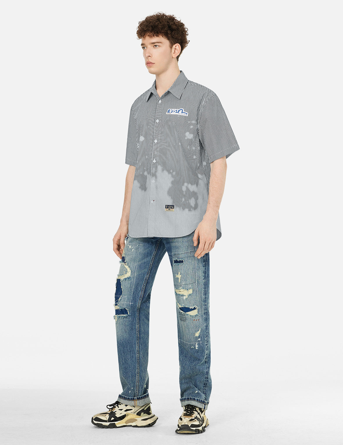 Two-tone Striped Oversized  Short-sleeve Shirt