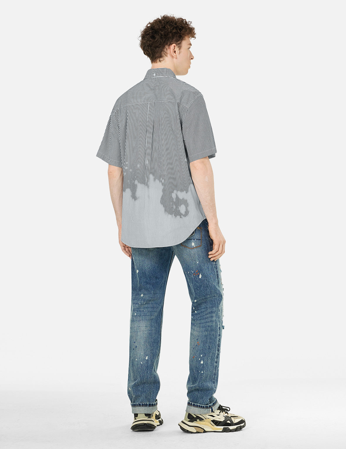 Two-tone Striped Oversized  Short-sleeve Shirt