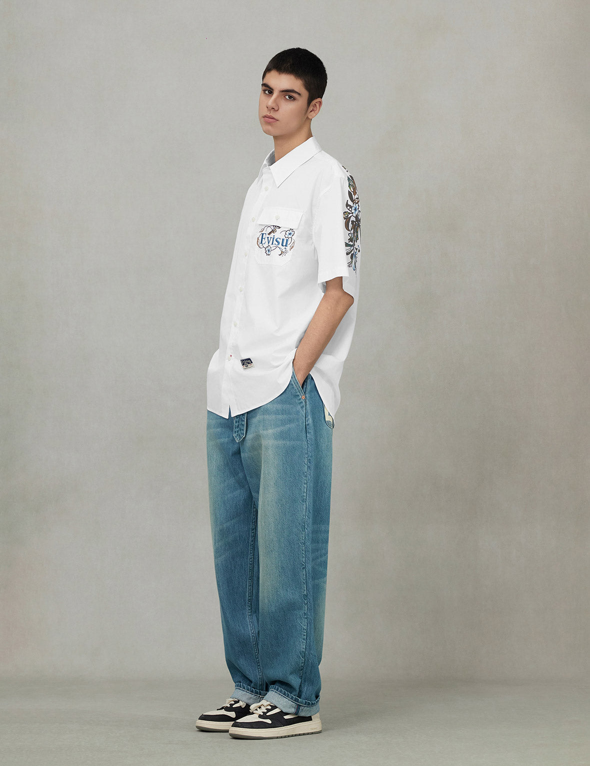 Floral and Logo Daicock Print Relax Fit Short-Sleeve Shirt