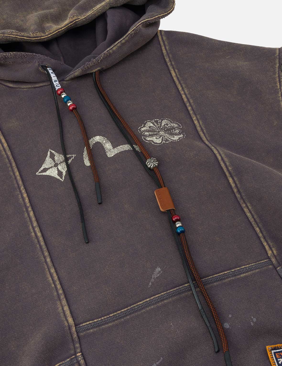 Washed Deconstructed Totem Kamon Embroidery Fashion Fit Hoodie Vest