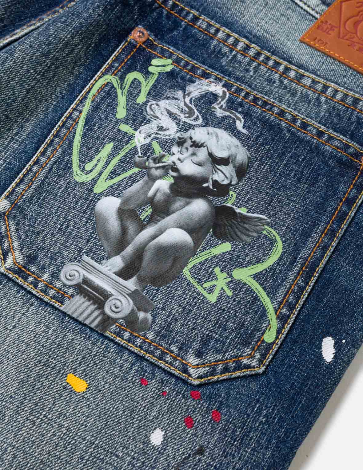 Graffiti Angel Pocket Denim Shorts