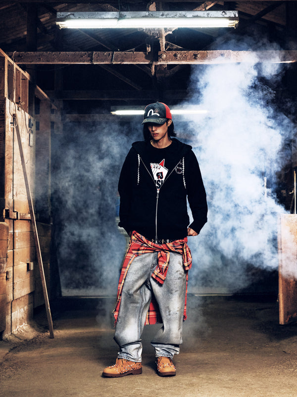 Poker Spade Embroidery Zip-up Hoodie - Red