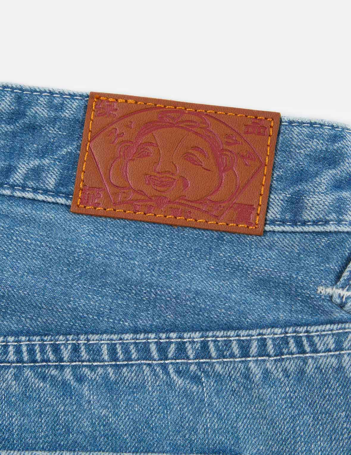 Seagull and Slogan Print Tie-dyed Denim Shorts