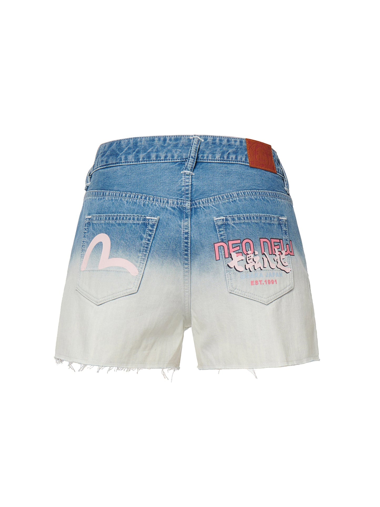 Seagull and Slogan Print Tie-dyed Denim Shorts