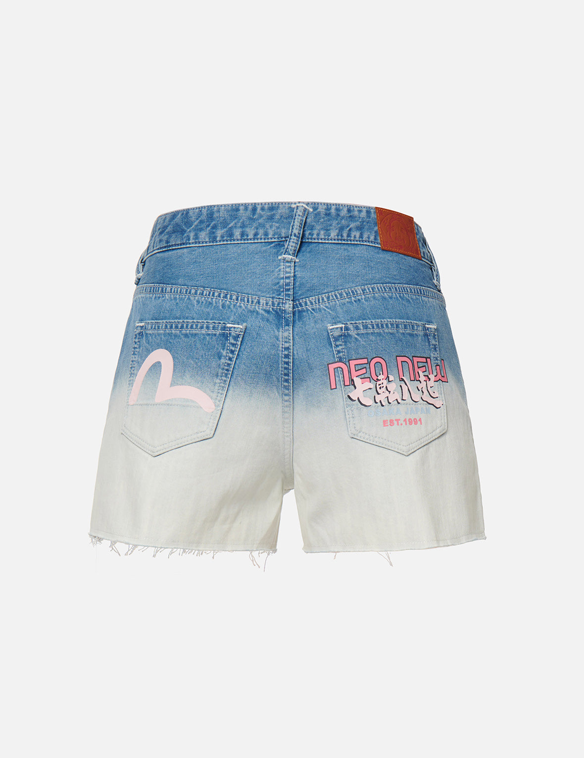 Seagull and Slogan Print Tie-dyed Denim Shorts