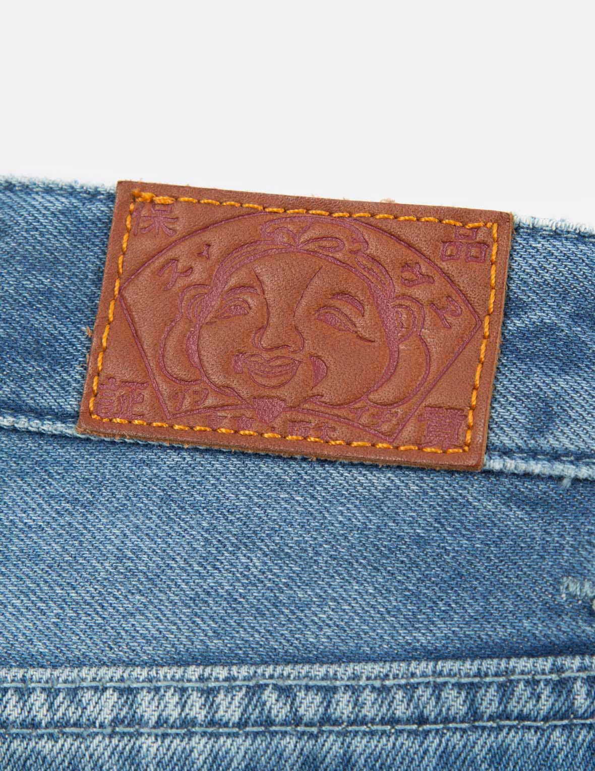 达磨图案小海鸥印花高腰宽版牛仔裤