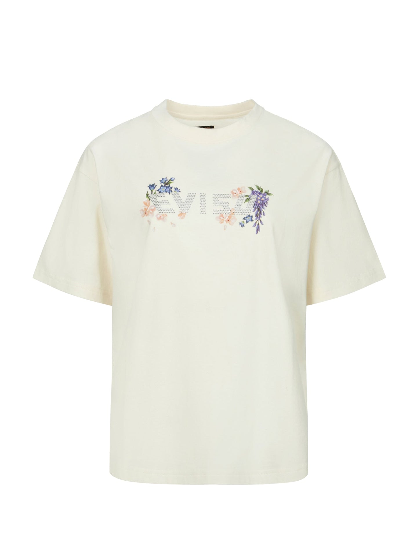Floral Print and Rhinestone Logo Oversized T-shirt