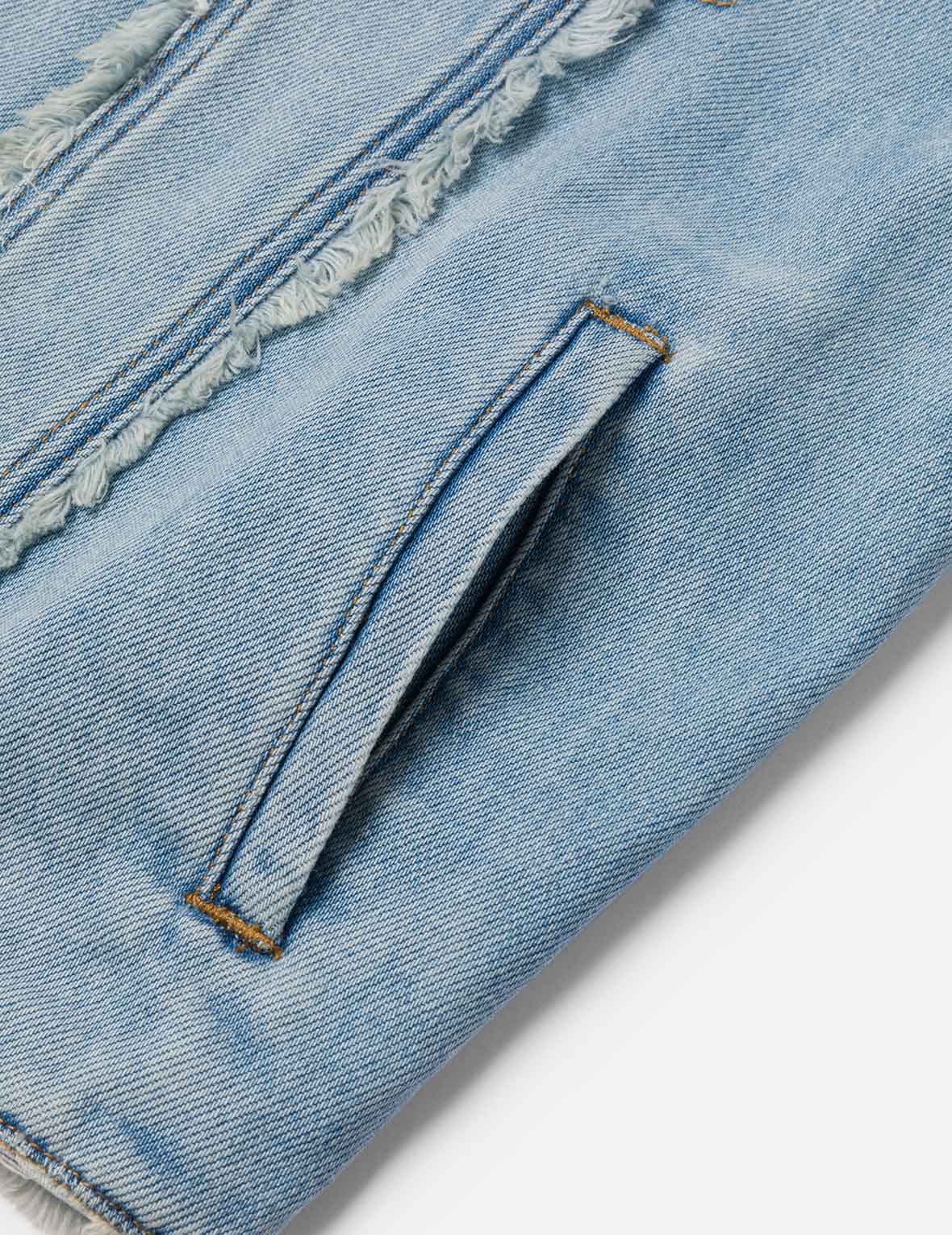 Deconstructed Logo and Seagull Embroidery Oversized Denim Jacket