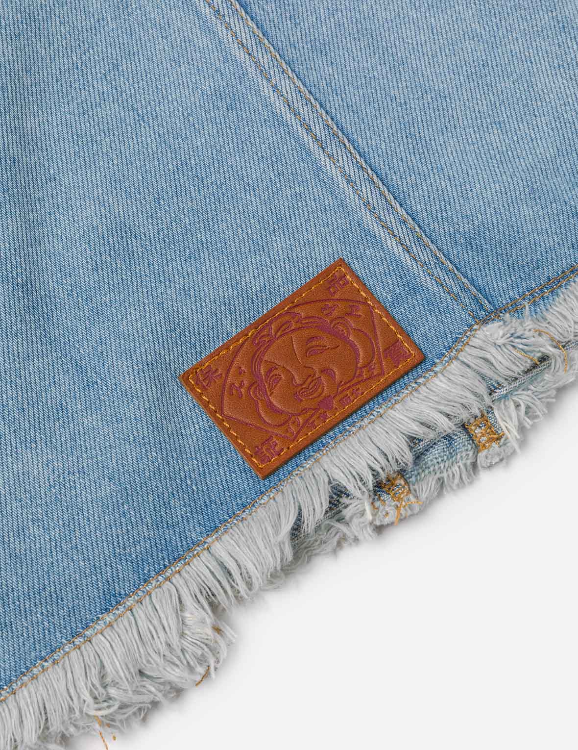 Deconstructed Logo and Seagull Embroidery Oversized Denim Jacket