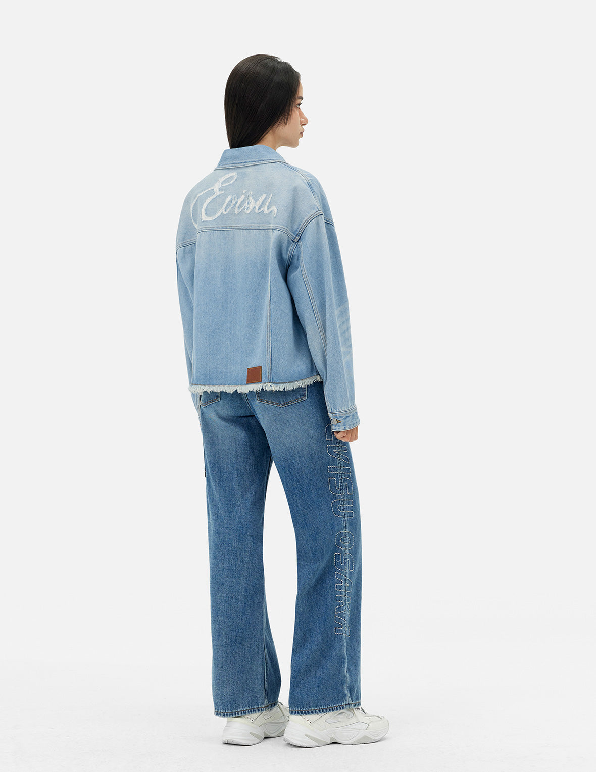 Deconstructed Logo and Seagull Embroidery Oversized Denim Jacket
