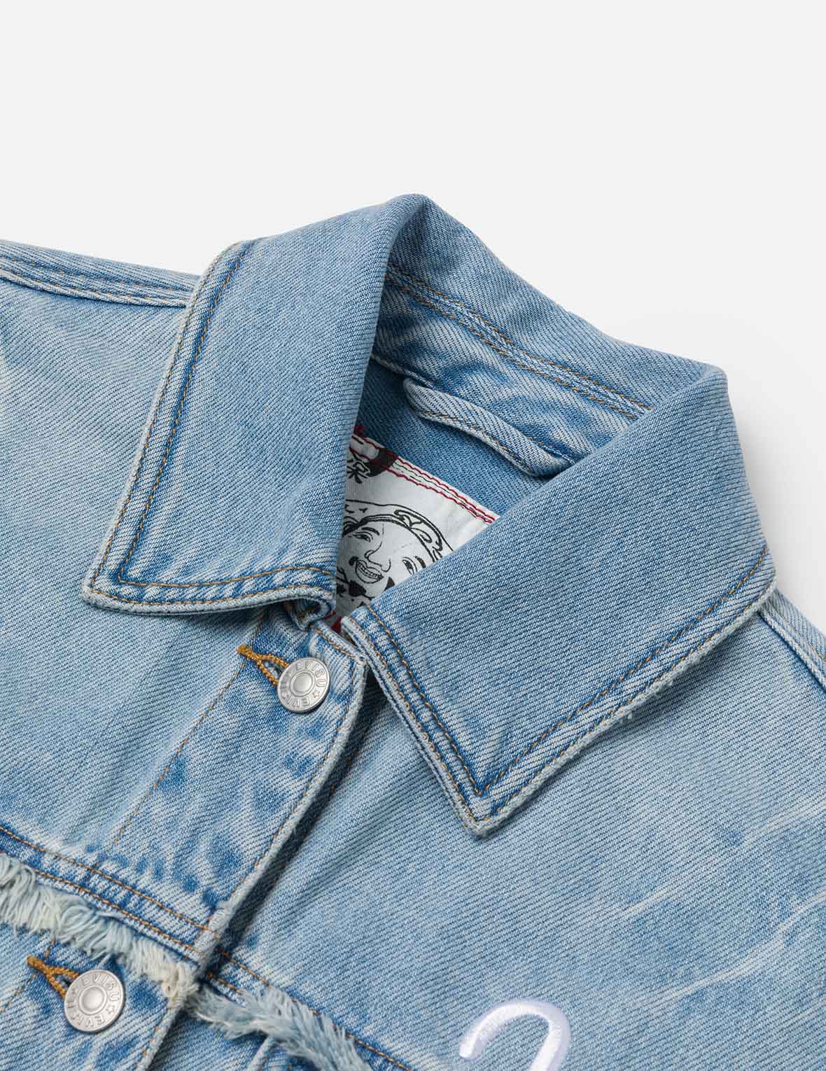 Deconstructed Logo and Seagull Embroidery Oversized Denim Jacket