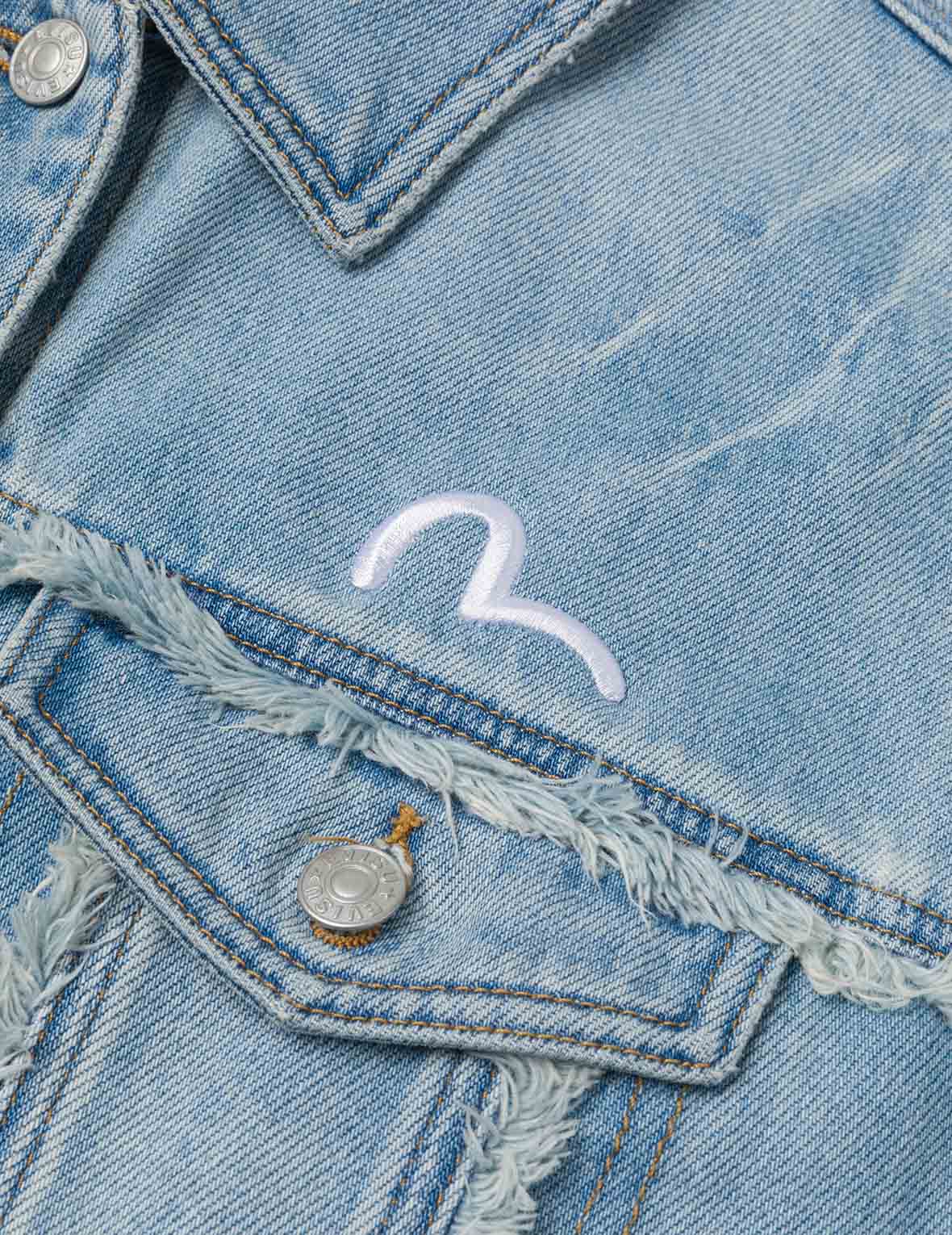 Deconstructed Logo and Seagull Embroidery Oversized Denim Jacket
