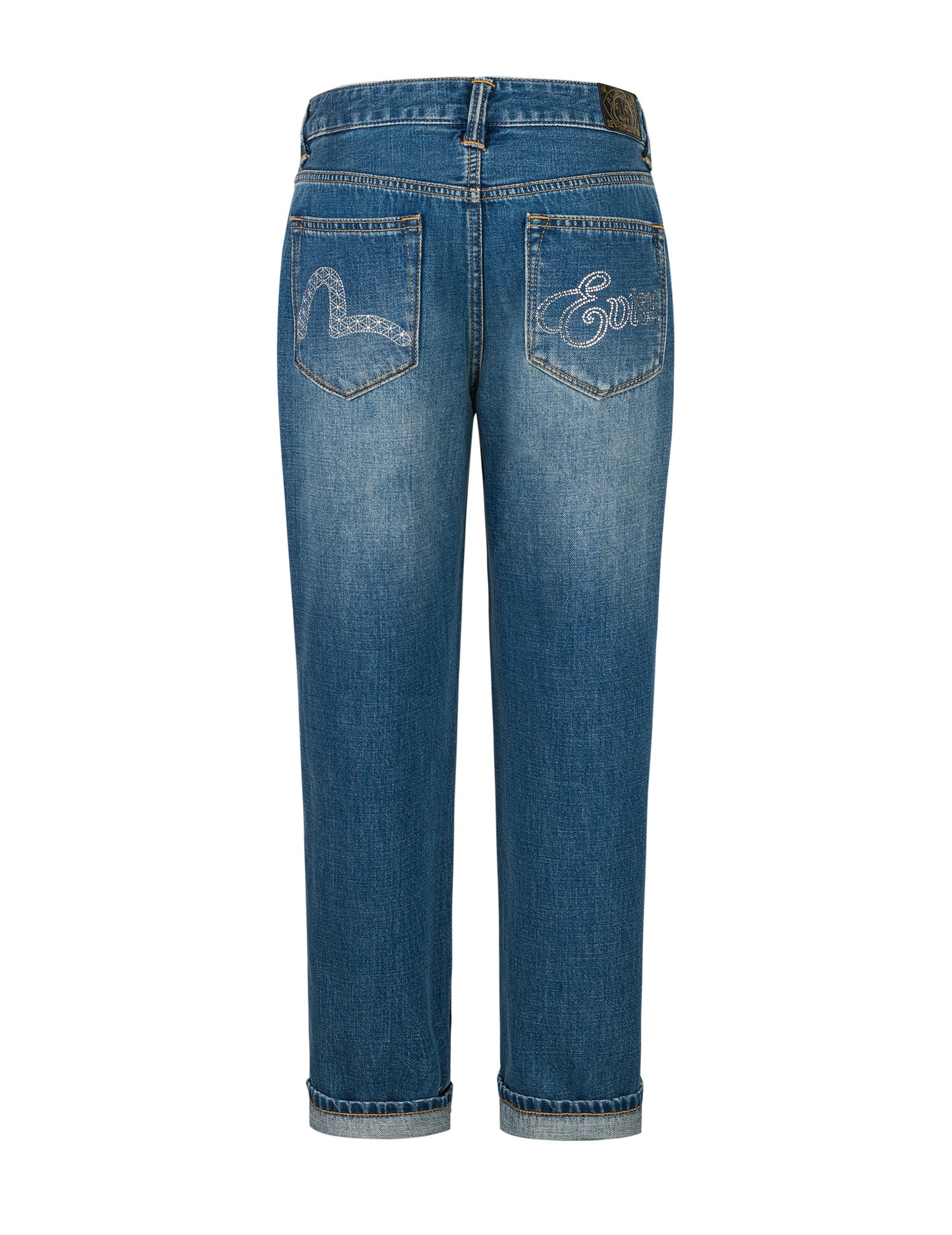 Rhinestone Logo and Seagull Print Boyfriend Jeans