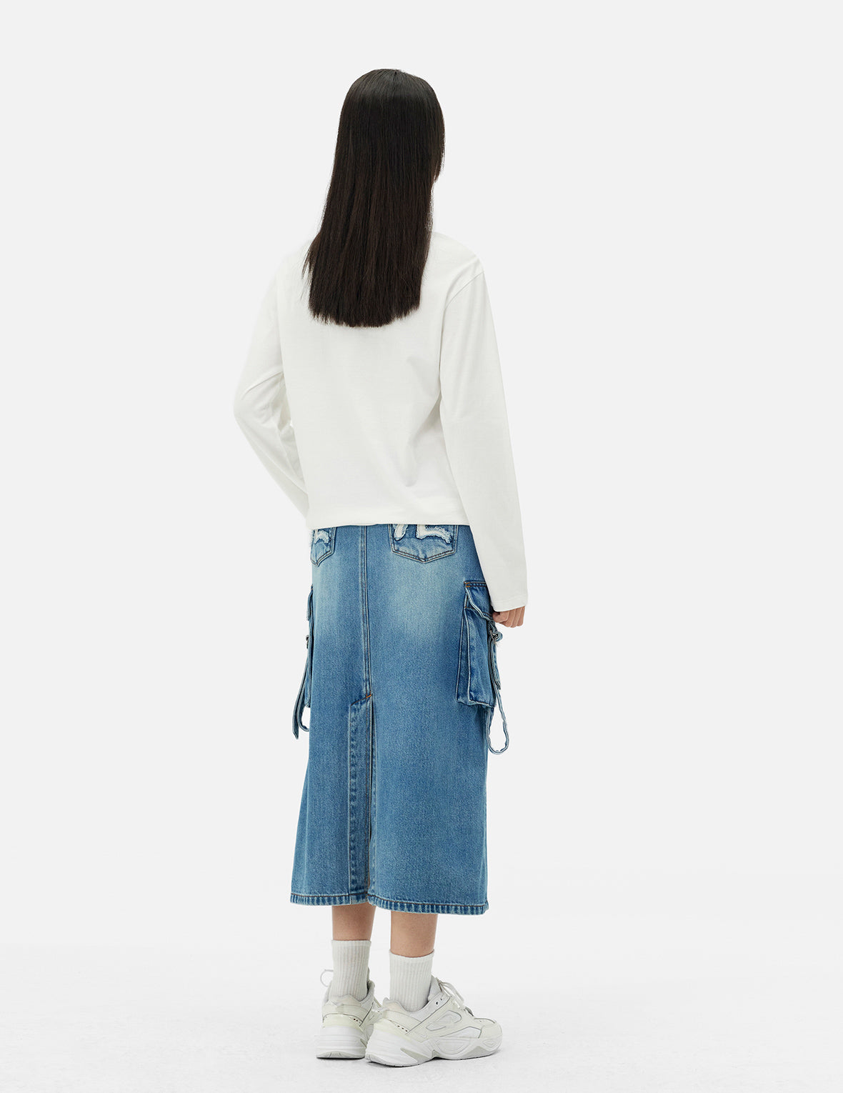 Deconstructed Inserted Seagull Embroidery Fashion Fit Denim Cargo Skirt