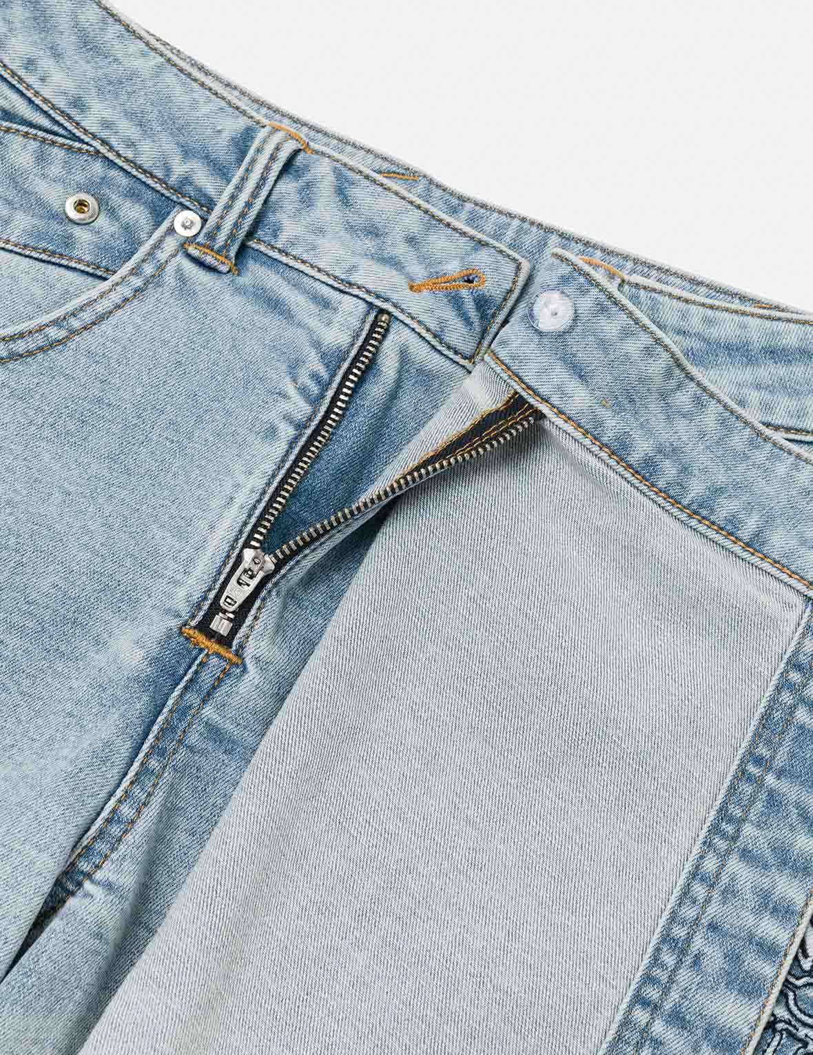 家花和商标刺绣常规版型牛仔裙裤