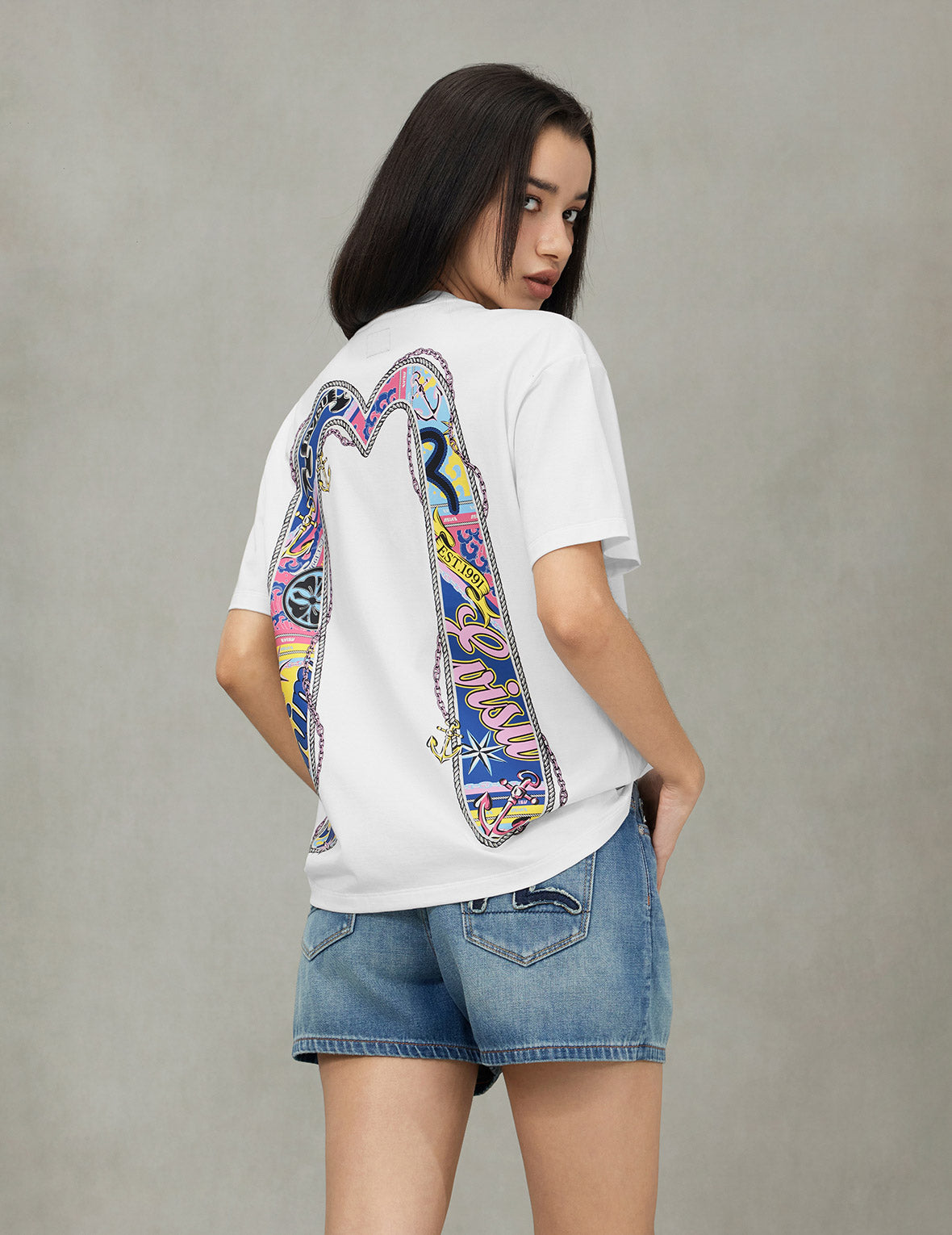 Twisted Rope and Daicock Anchor Print Oversized T-Shirt