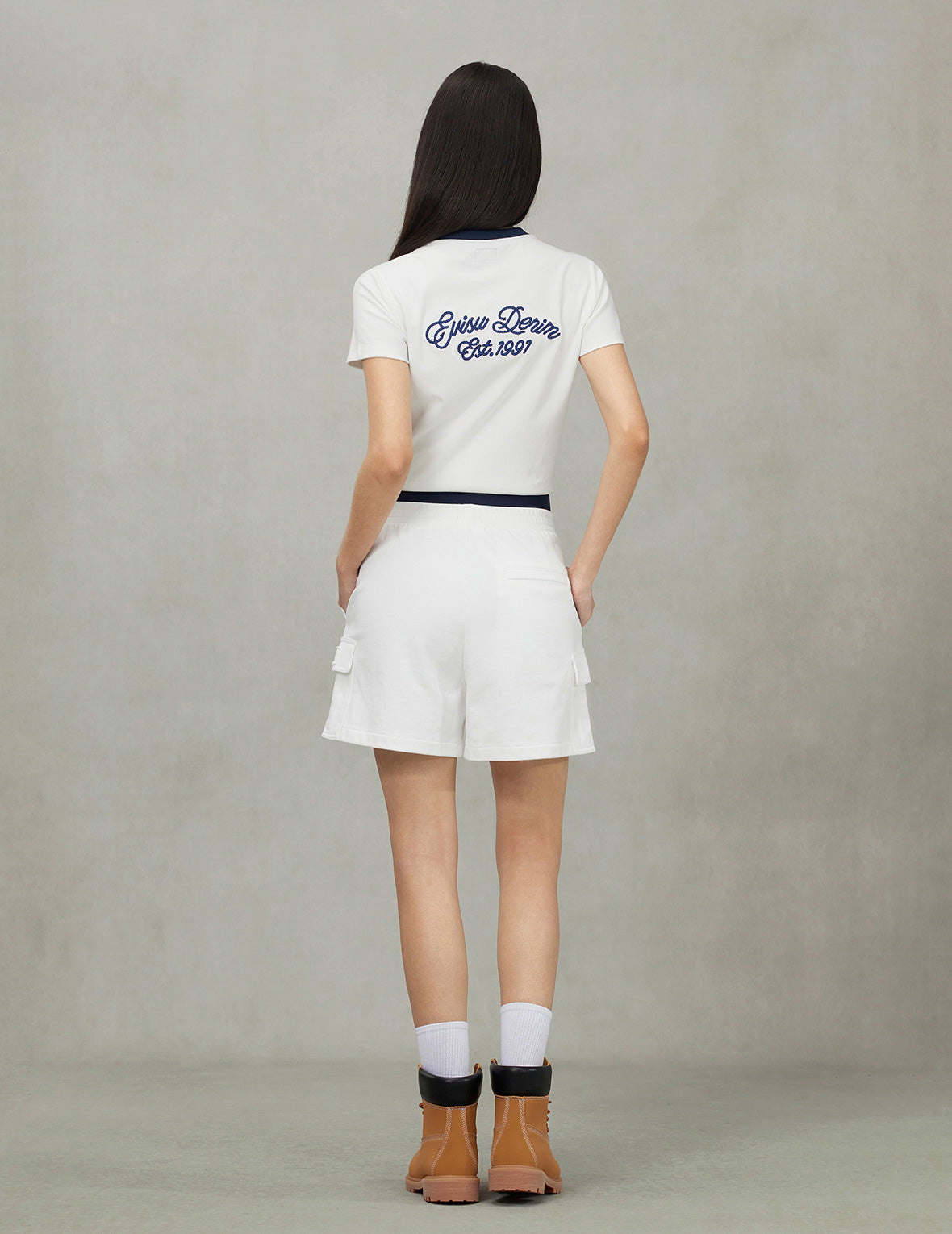 Contrast 3D Seagull and Slogan Embroidery Slim Fit T-Shirt