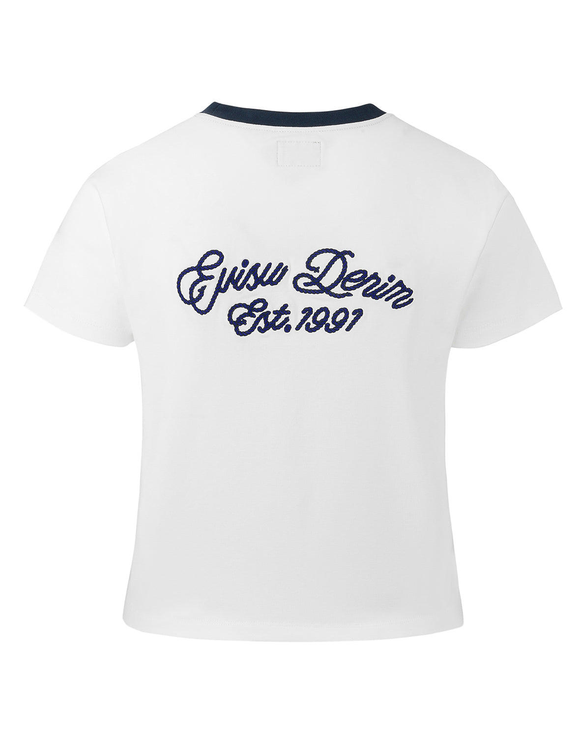 Contrast 3D Seagull and Slogan Embroidery Slim Fit T-Shirt