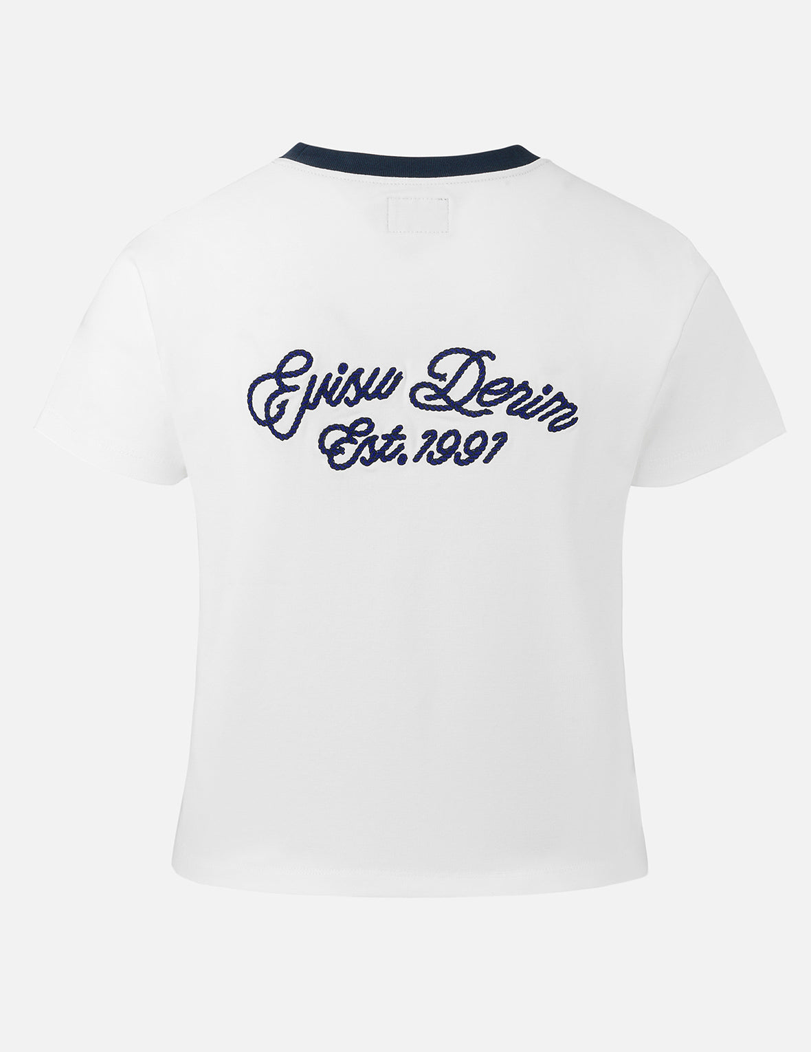 Contrast 3D Seagull and Slogan Embroidery Slim Fit T-Shirt